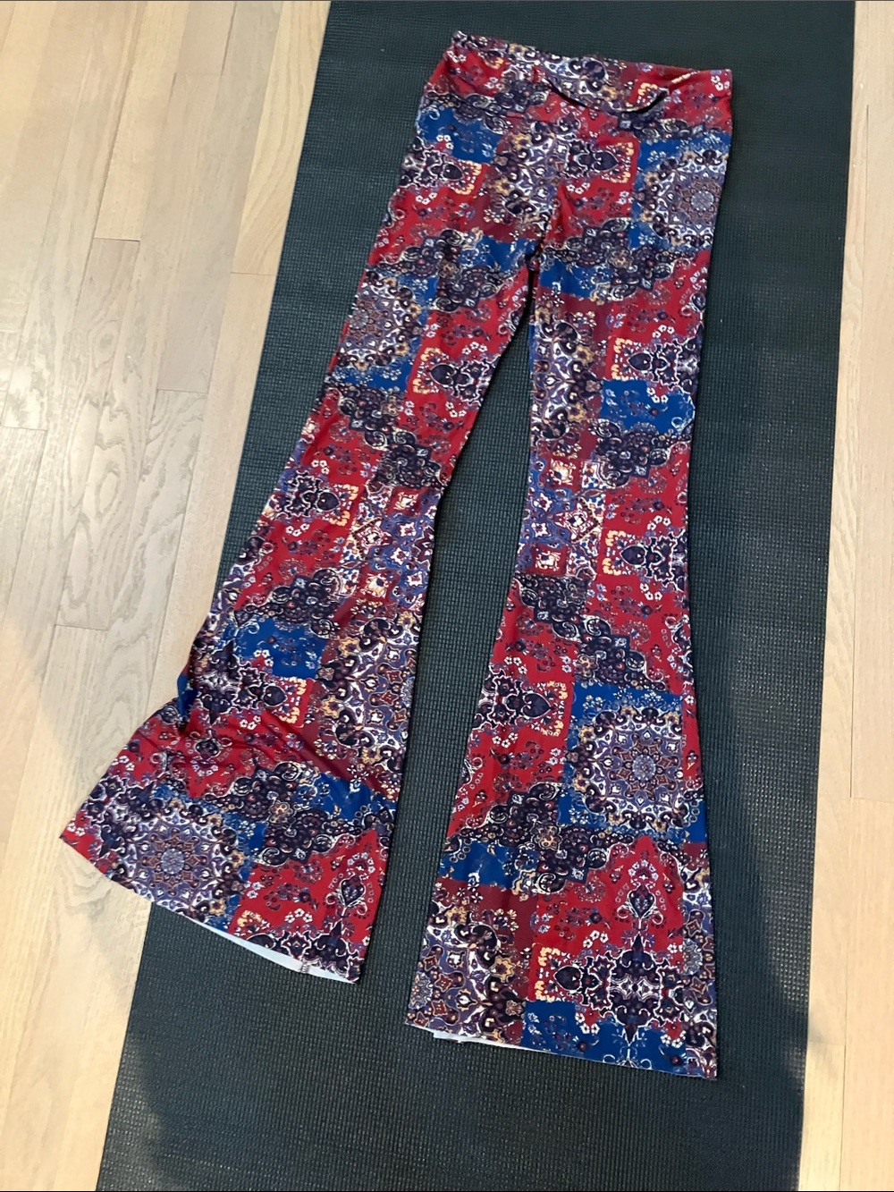 Onzie Wide Leg Jumpsuit Pants in Red, Blue, Purple Paisley Print